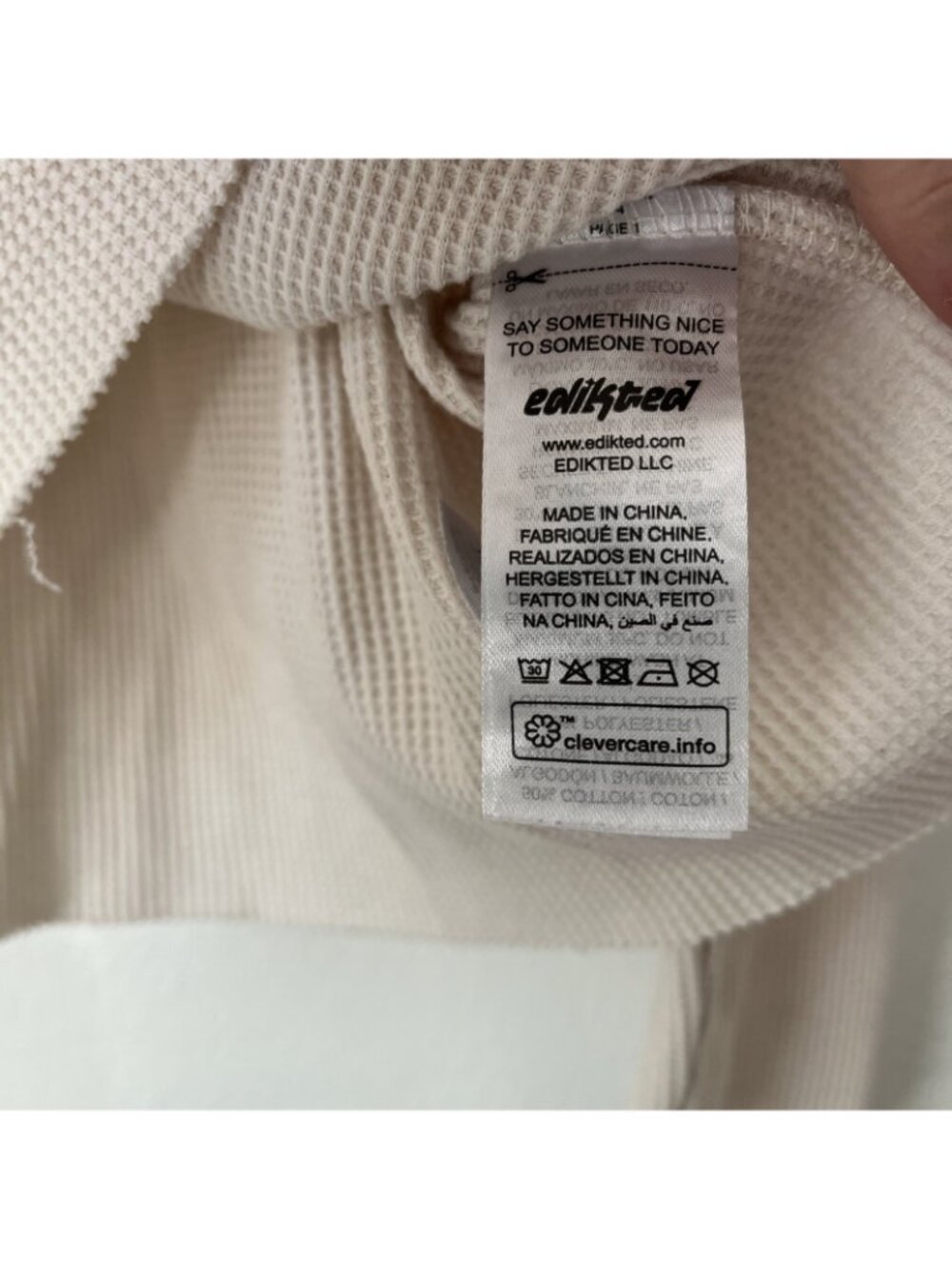 Edikted 88 Crop Long Sleeve Waffle Knit XS cream blue collegiate preppy - Picture 3 of 4